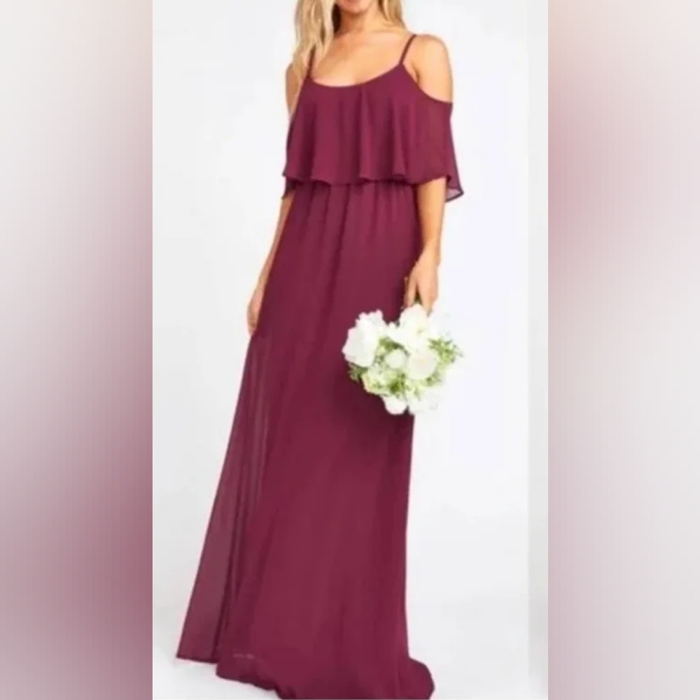 🆕 Show Me your MuMu Caitlin Ruffle Burgundy wine empire waist formal maxi dress
